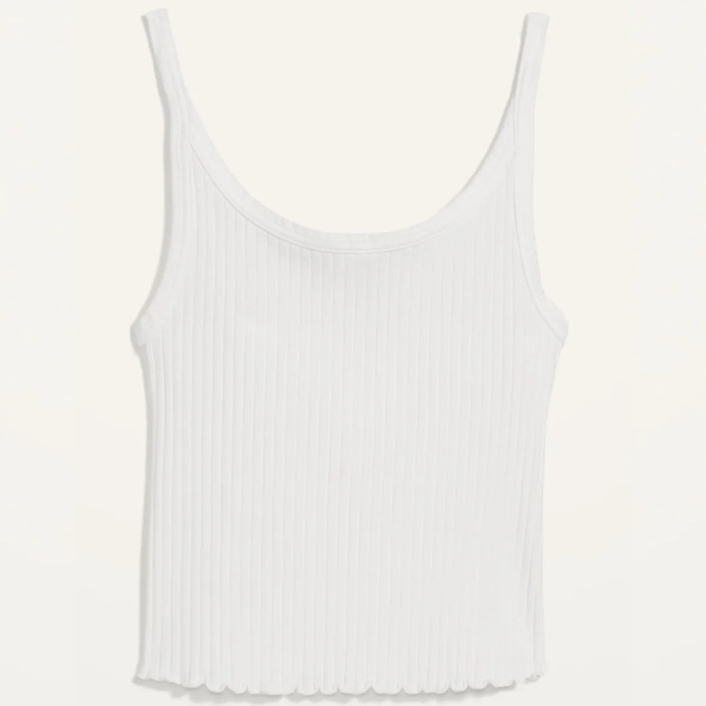 Old Navy white fitted lettuce-edge rib-knit cropped tank top women size L NWT